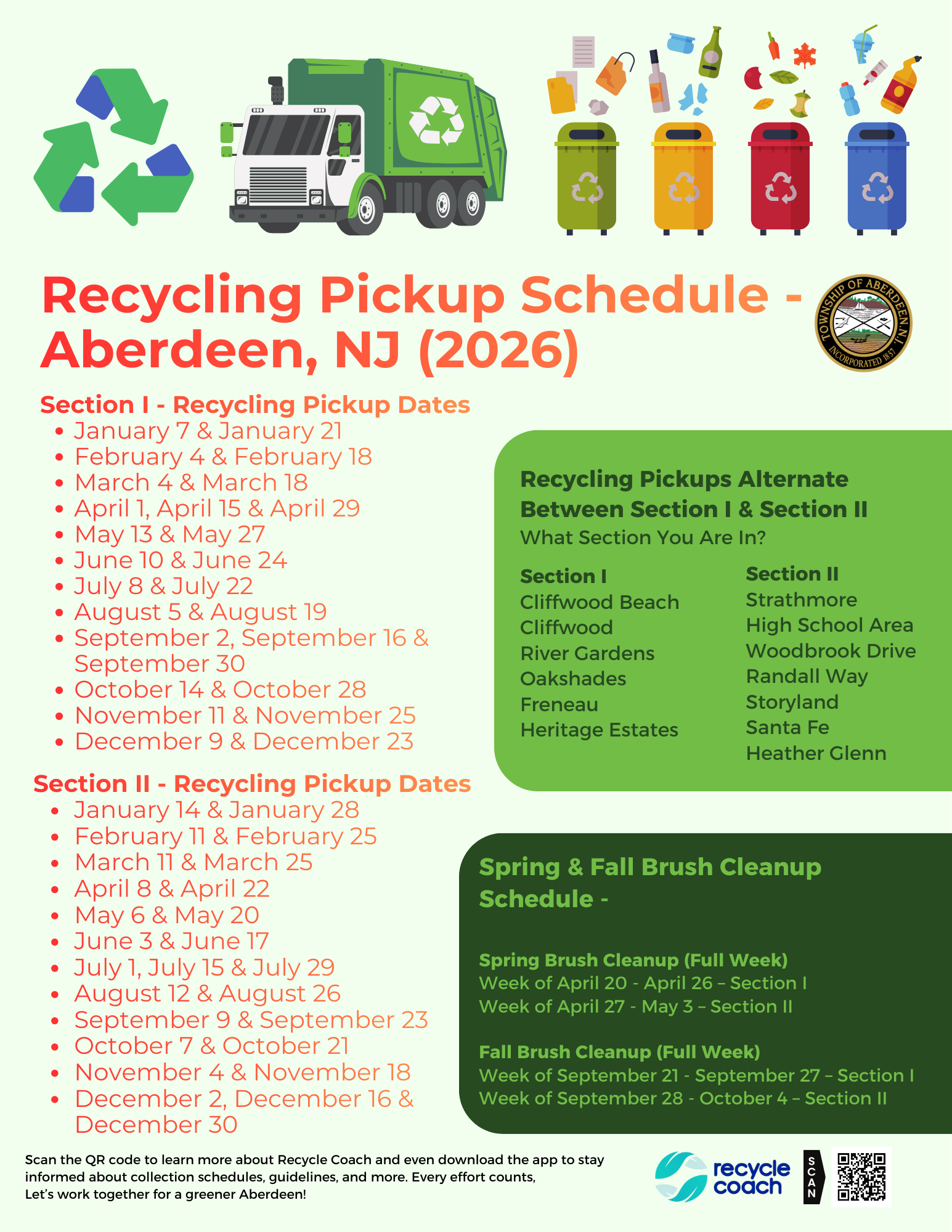 Recycling Pickup Schedule - Aberdeen, NJ (2026) 2025